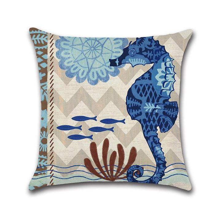 Sea Creature Turtle Fish Sea Horse Square Cotton Linen Cushion Cover Home Decor 4 Styles Pillow Case - MRSLM