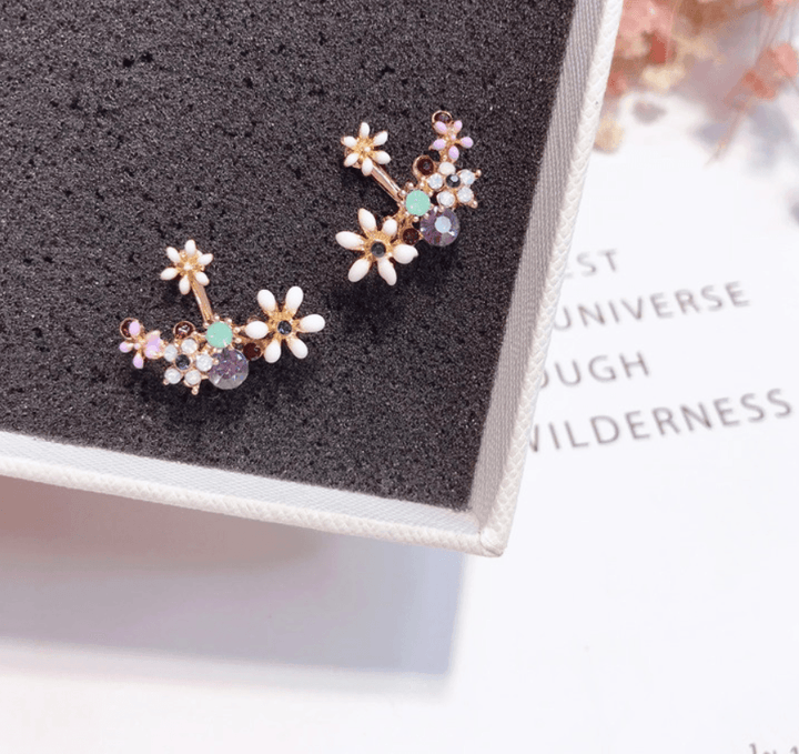 Glazed flower rhinestone earrings - MRSLM