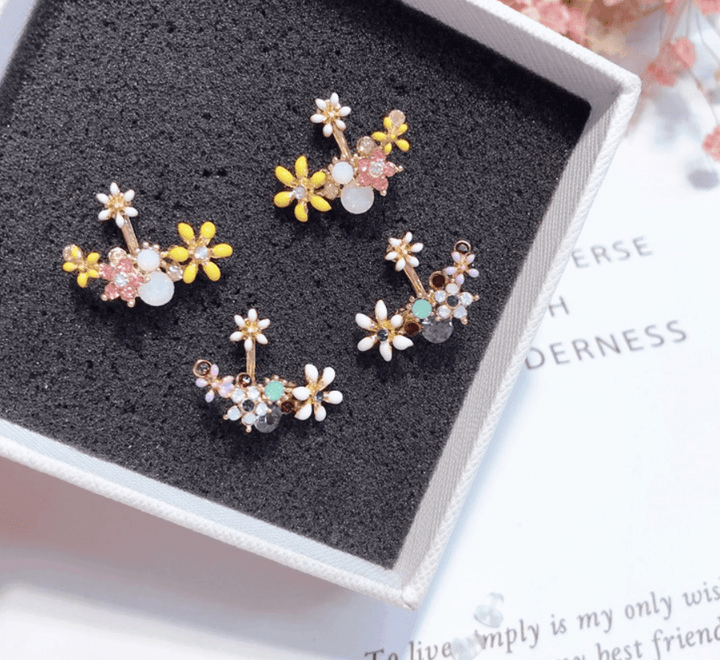 Glazed flower rhinestone earrings - MRSLM