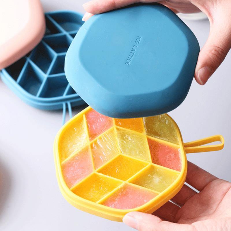 Silicone 12 Cavity Hexagon 3D Ice Mold DIY Popsicle Mould Ice Cream Makers Storage Box - MRSLM