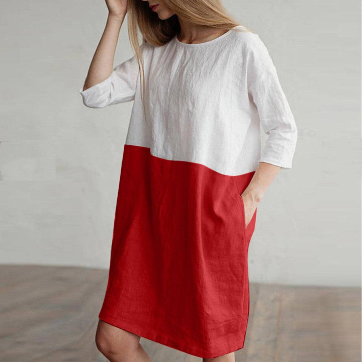 Splicing half-sleeved cotton and linen dress - MRSLM