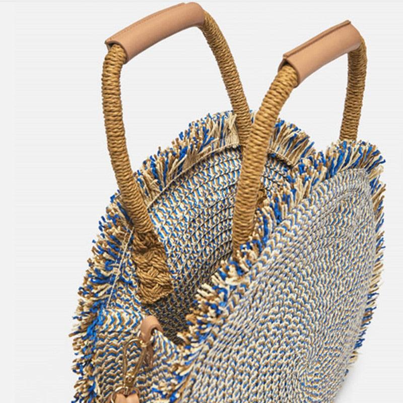 Ins wind straw woven round fringe one-shoulder beach diagonal bag - MRSLM