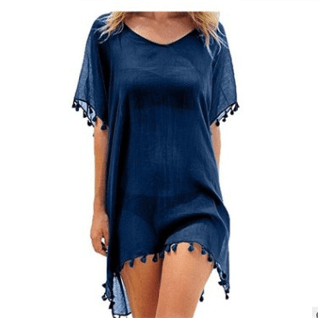 Women Blouses Loose Chiffon Dress Summer Beach Tunic Cover-Up Shirt - MRSLM