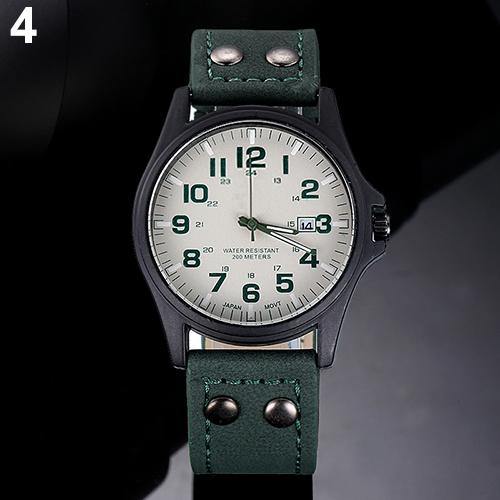 Men's Date Arabic Numerals Dial Faux Leather Band Sport Quartz Wrist Watch - MRSLM