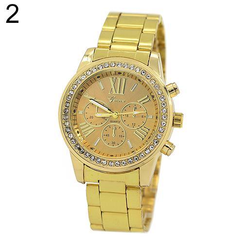 Women's Men's Geneva Roman Number Bling Crystal Analog Quartz Alloy Wrist Watch - MRSLM