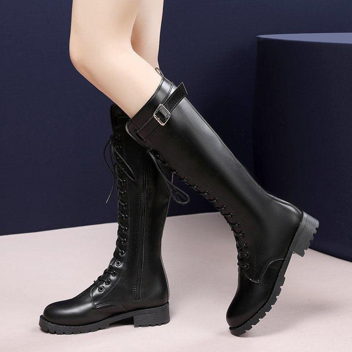 Long Tube Lace Round Toe Casual Fashion Boots - MRSLM