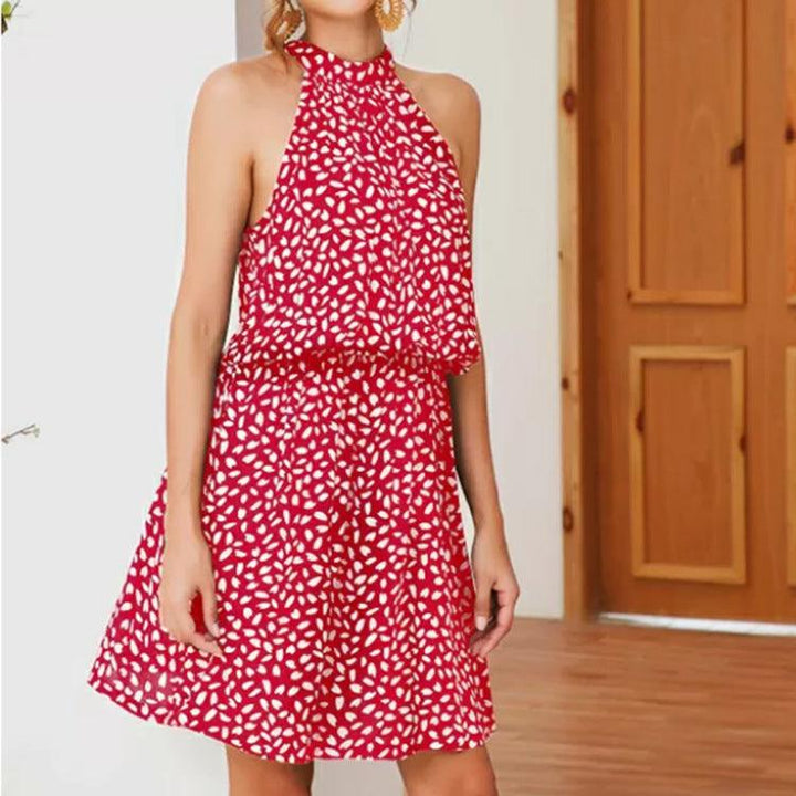 Off-the-shoulder halter strap dress with heart-shaped print - MRSLM