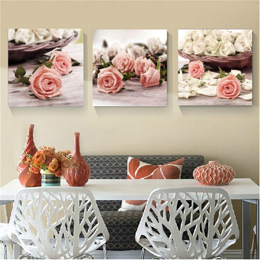 3Pcs Flowers Canvas Print Paintings Wall Decorative Print Art Pictures Frameless Wall Hanging Decorations for Home Office - MRSLM