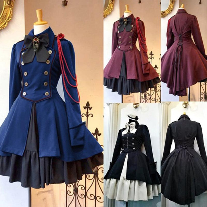 Retro bow long sleeve ruffled cosplay dress - MRSLM