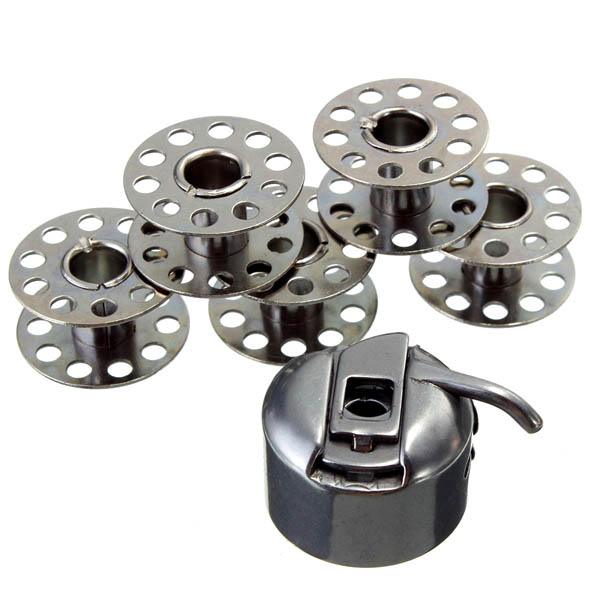 Stainless Steel Sewing Machine Accessories 5 Bobbins 1 Bobbin Case For Brother Toyata Singer - MRSLM