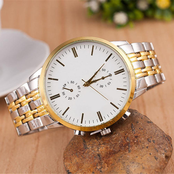 Men Business Big Round Simple Dial Stainless Steel Analog Quartz Wrist Watch - MRSLM