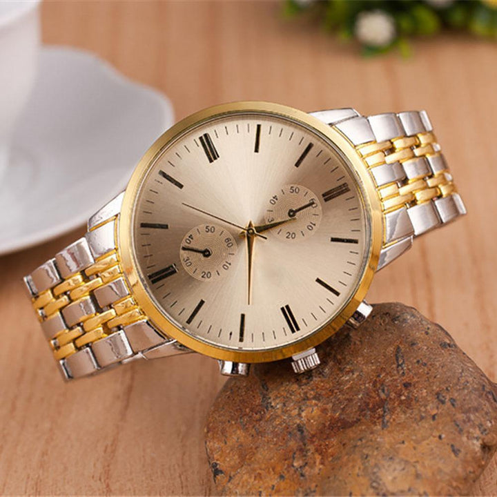 Men Business Big Round Simple Dial Stainless Steel Analog Quartz Wrist Watch - MRSLM