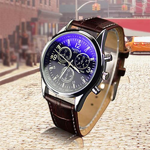 Unisex Military Business Stainless Steel Case Faux Leather Analog Quartz Watch - MRSLM