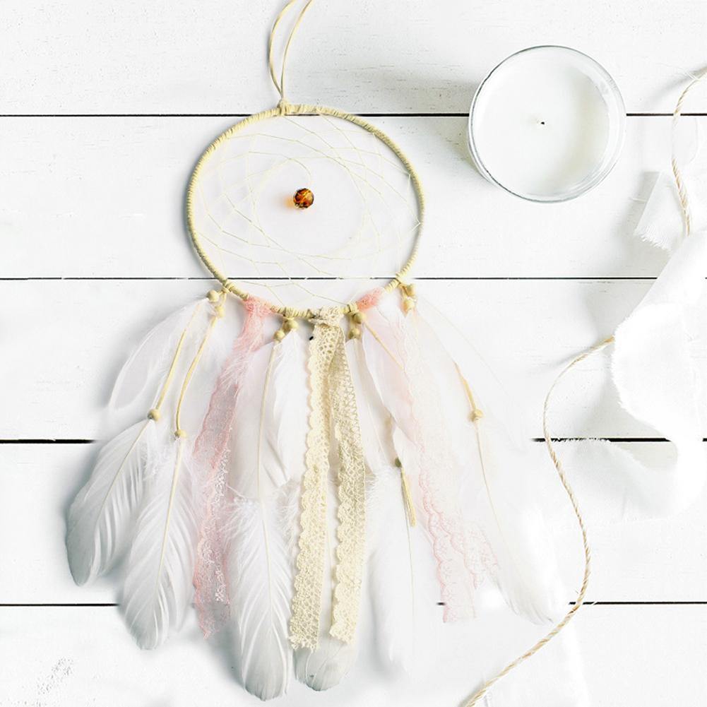 Home Cafe Car Hanging Decoration White Feathers Dream Catcher Wall Ornament - MRSLM