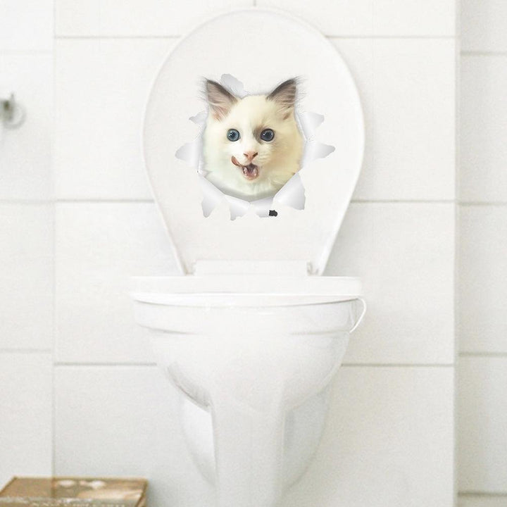 3D Cute Cat Wall Art Sticker Bathroom Toilet Lid Cover Decal Home Office Decor - MRSLM