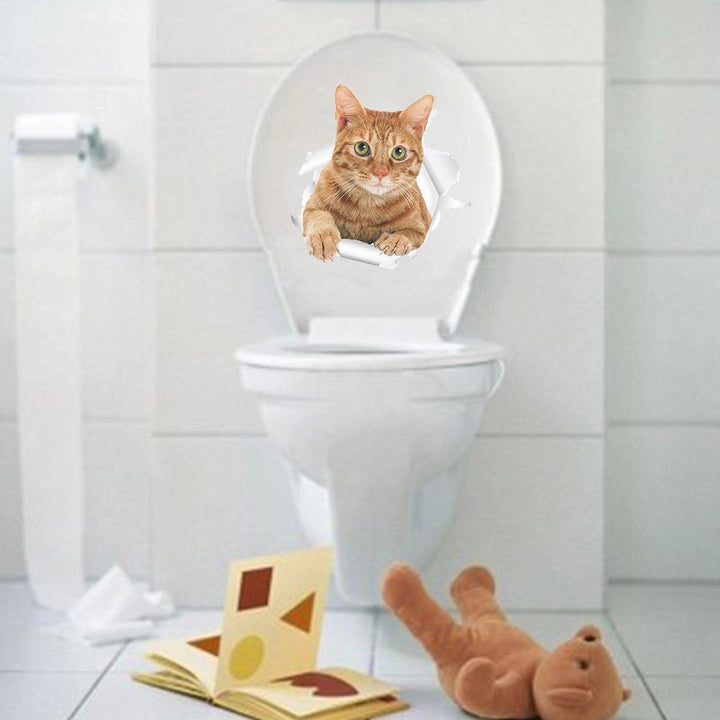 3D Cute Cat Wall Art Sticker Bathroom Toilet Lid Cover Decal Home Office Decor - MRSLM