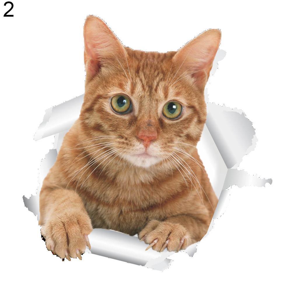 3D Cute Cat Wall Art Sticker Bathroom Toilet Lid Cover Decal Home Office Decor - MRSLM