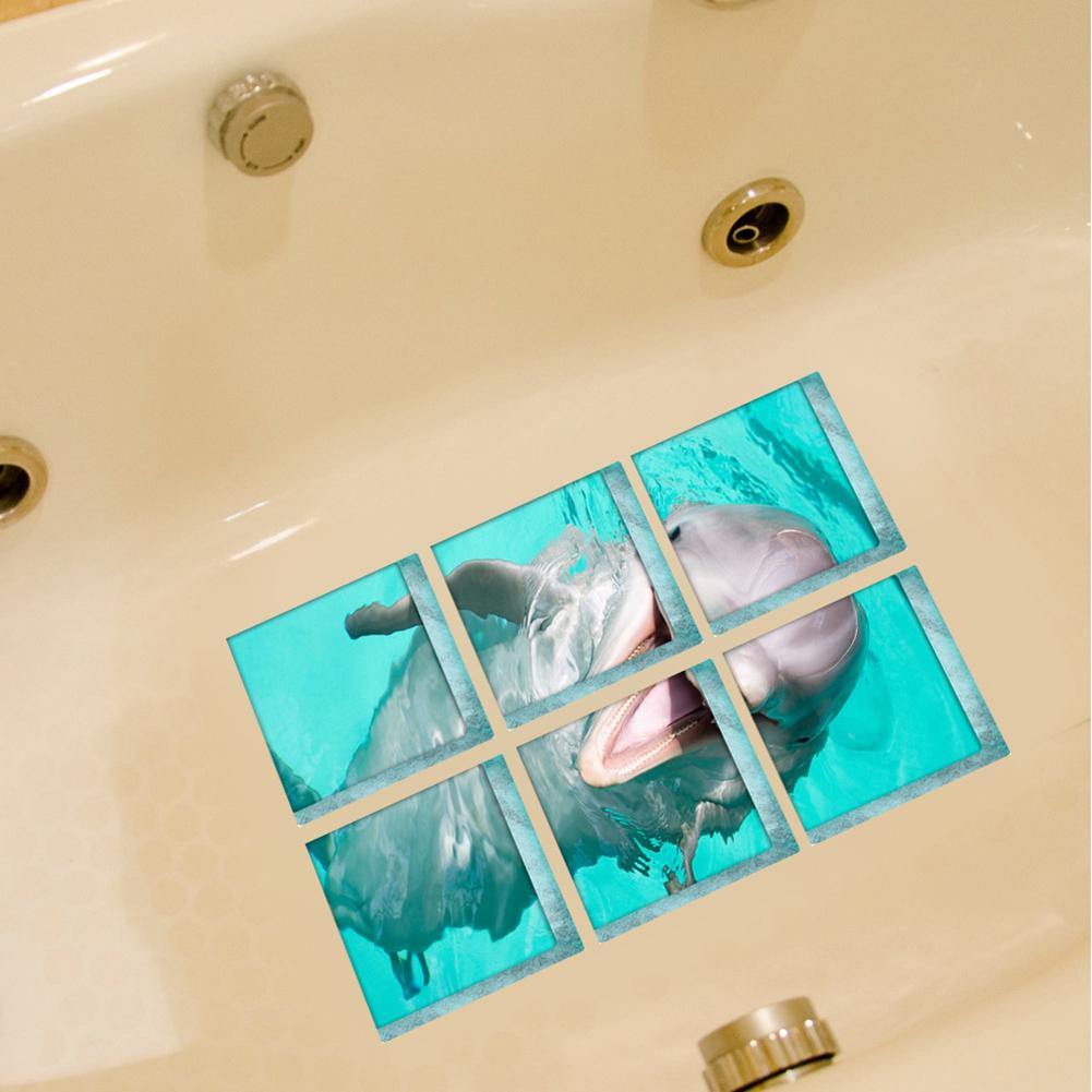 6Pcs 3D Dolphin Pattern Self-Adhesive Waterproof Anti-slip Wall Bathtub Stickers - MRSLM