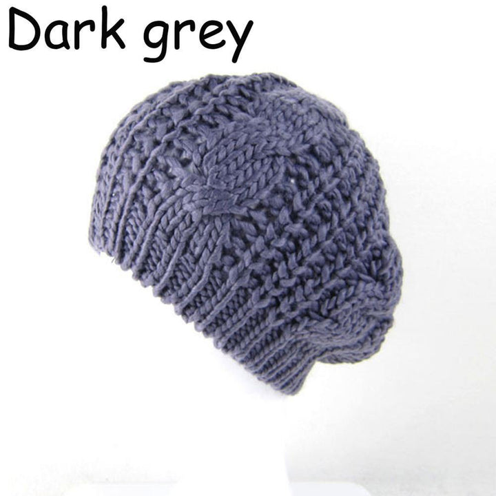 Women's Beret Solid Color Baggy Knit Crochet Beanie Hat Winter Warm Ski Cap - MRSLM