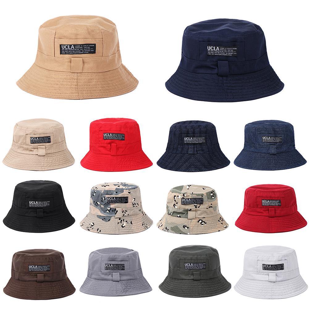 Women Men Outdoor Letters Print Soft Canvas Summer Sun Shade Cap Bucket Hat - MRSLM