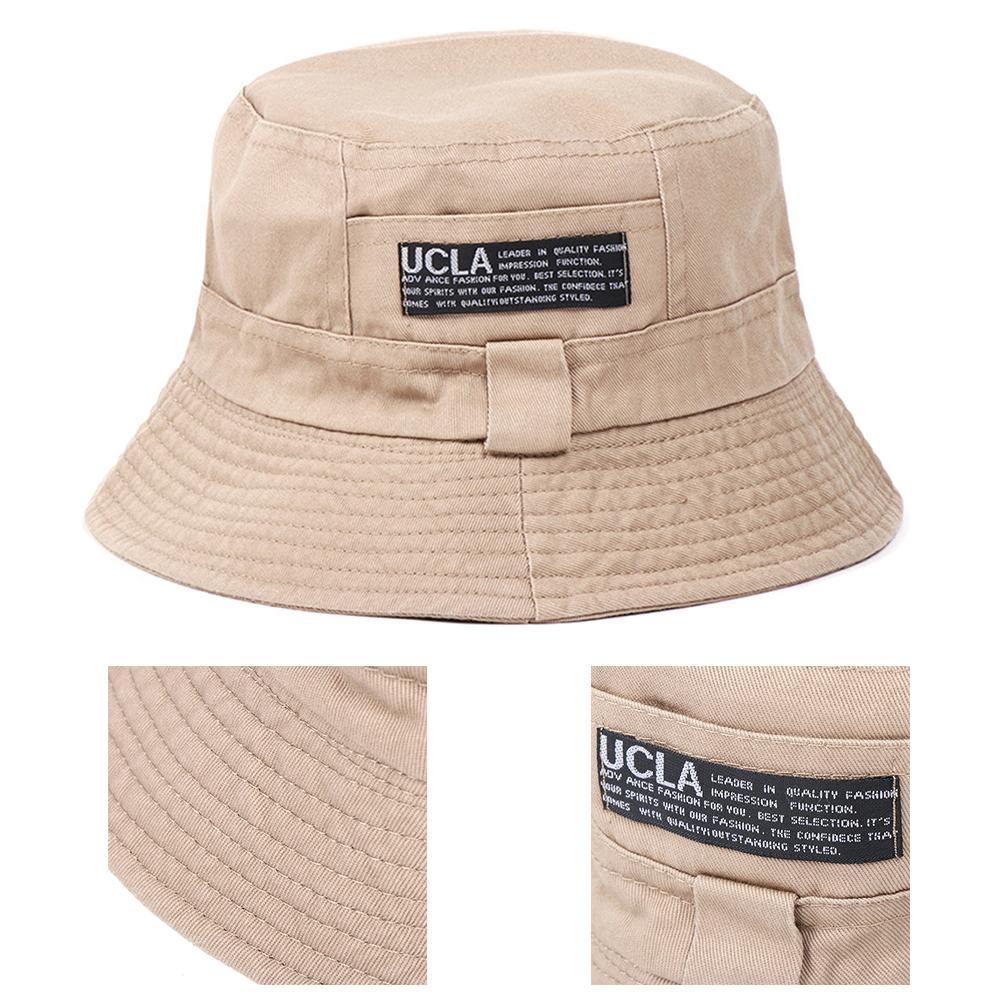 Women Men Outdoor Letters Print Soft Canvas Summer Sun Shade Cap Bucket Hat - MRSLM