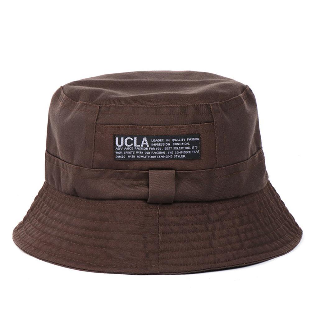 Women Men Outdoor Letters Print Soft Canvas Summer Sun Shade Cap Bucket Hat - MRSLM