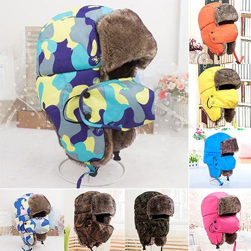 Fashion Men Women Winter Warm Trapper Ear Flap Ushanka Hat with Wind Proof Mask - MRSLM