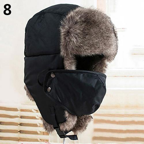 Fashion Men Women Winter Warm Trapper Ear Flap Ushanka Hat with Wind Proof Mask - MRSLM