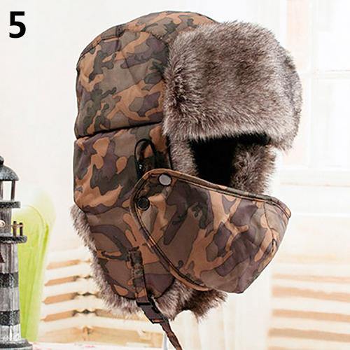 Fashion Men Women Winter Warm Trapper Ear Flap Ushanka Hat with Wind Proof Mask - MRSLM