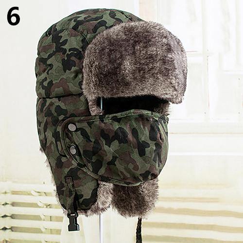 Fashion Men Women Winter Warm Trapper Ear Flap Ushanka Hat with Wind Proof Mask - MRSLM