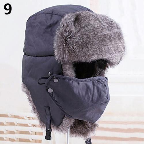 Fashion Men Women Winter Warm Trapper Ear Flap Ushanka Hat with Wind Proof Mask - MRSLM