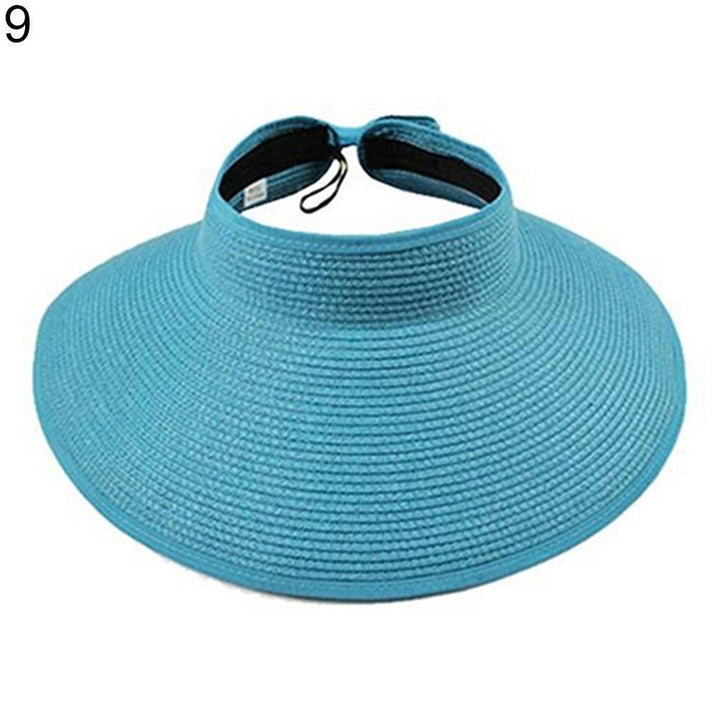 Women's Summer Wide Brim Roll Up Foldable Sun Beach Straw Braid Visor Sun Hat - MRSLM