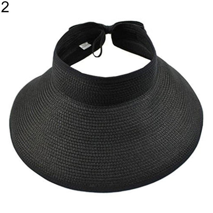 Women's Summer Wide Brim Roll Up Foldable Sun Beach Straw Braid Visor Sun Hat - MRSLM