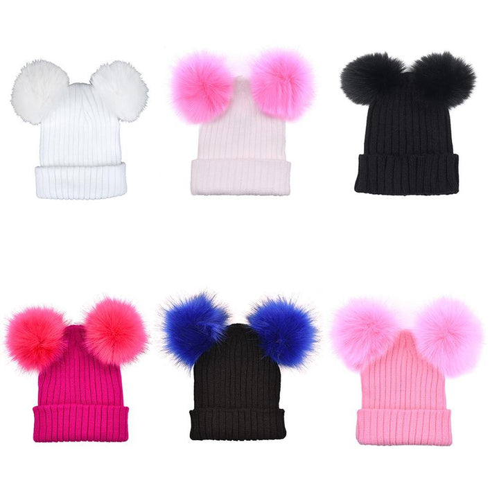 Fashion Knitted Faux Fur Ball Pom Pom Cute Women Lady Beanie Hat Warm Cap Gift - MRSLM