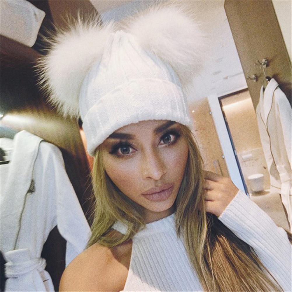 Fashion Knitted Faux Fur Ball Pom Pom Cute Women Lady Beanie Hat Warm Cap Gift - MRSLM