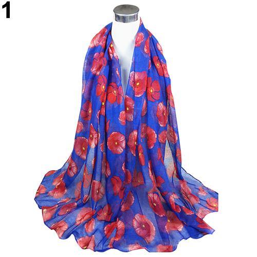 Women's Fashion Sexy Poppy Flowers Print Chiffon Comfortable Shawl Long Scarf - MRSLM