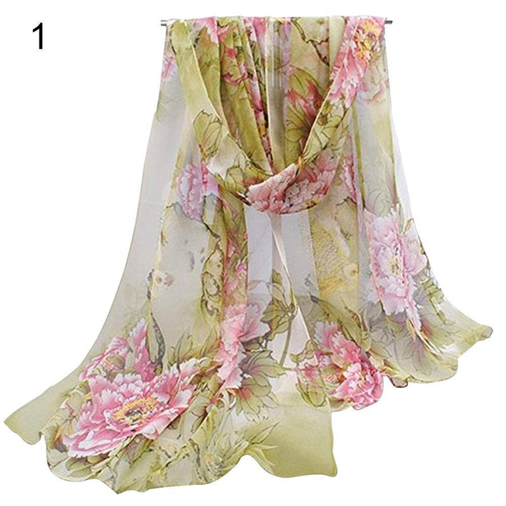 Lady Fashion Floral Pattern Soft Long Chiffon Muffle Charming Scarf Shawl Stole - MRSLM