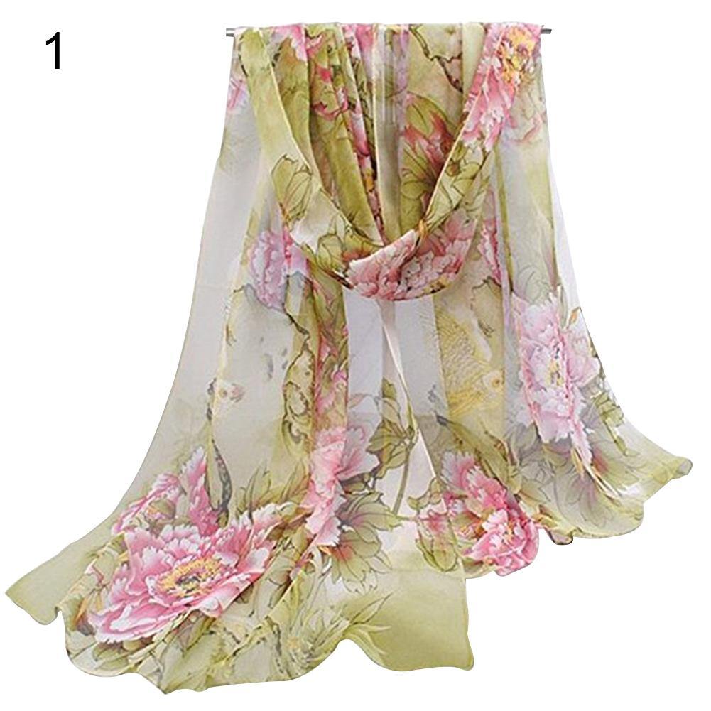 Lady Fashion Floral Pattern Soft Long Chiffon Muffle Charming Scarf Shawl Stole - MRSLM