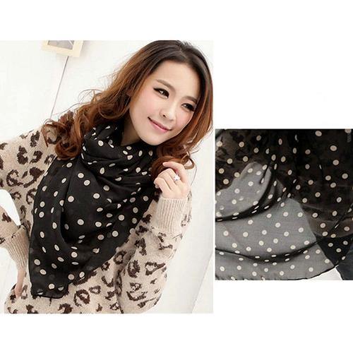 Women Dots Print Soft Cotton Long Soft Scarf Neck Shawl Scarves Beach Wrap Stole - MRSLM