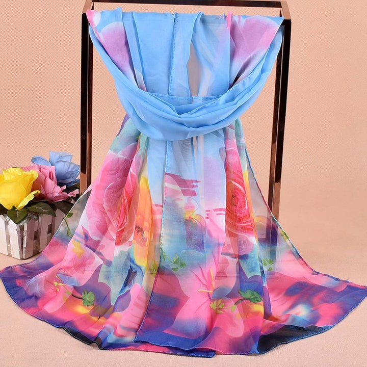 Rose Flower Pattern Autumn Winter Women Fashion Long Chiffon Smooth Scarf - MRSLM