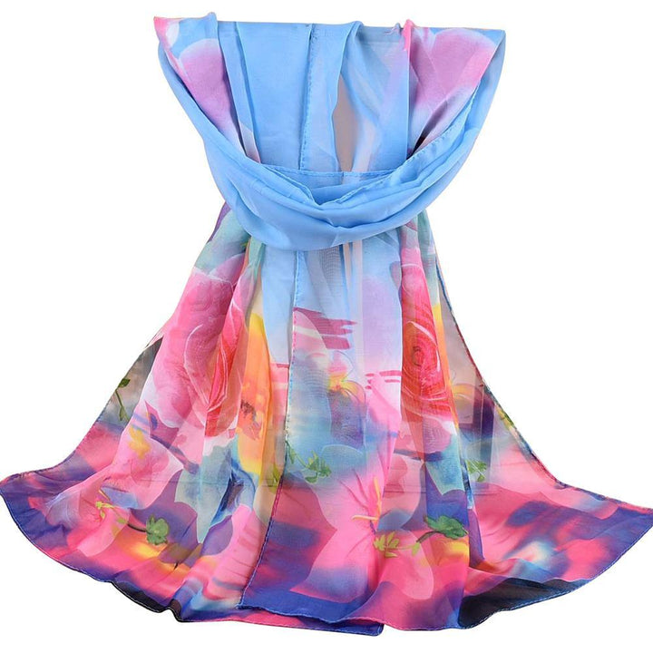 Rose Flower Pattern Autumn Winter Women Fashion Long Chiffon Smooth Scarf - MRSLM