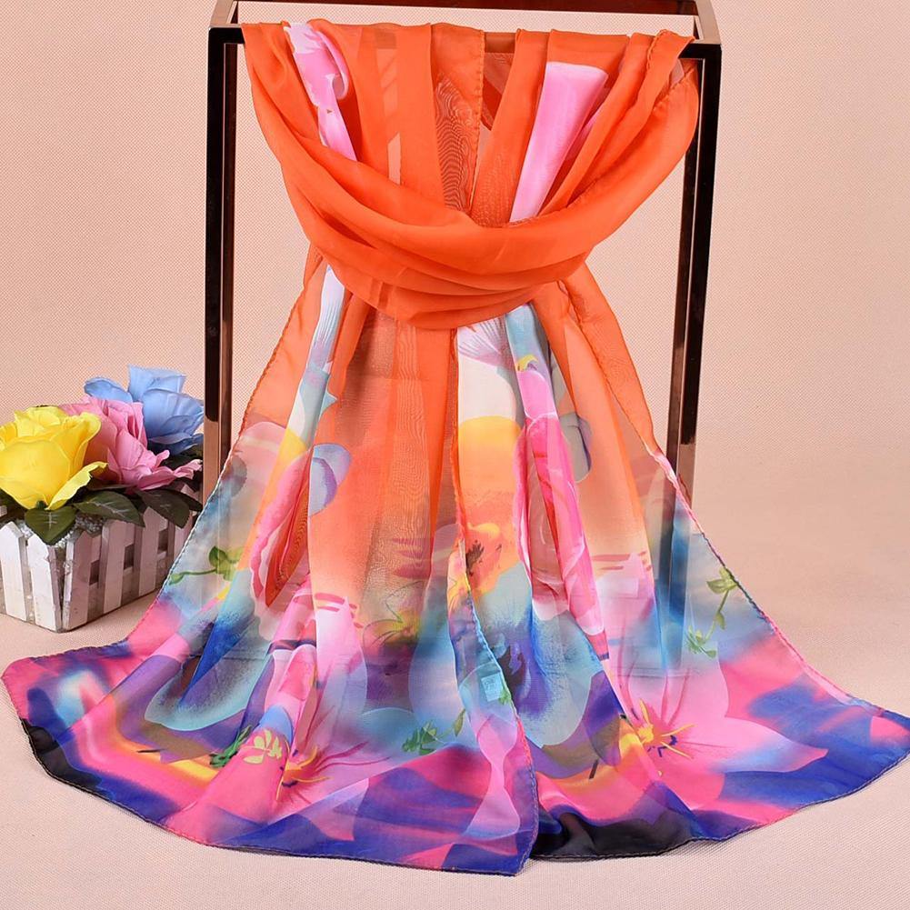 Rose Flower Pattern Autumn Winter Women Fashion Long Chiffon Smooth Scarf - MRSLM