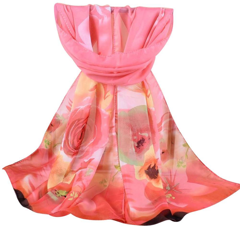 Rose Flower Pattern Autumn Winter Women Fashion Long Chiffon Smooth Scarf - MRSLM