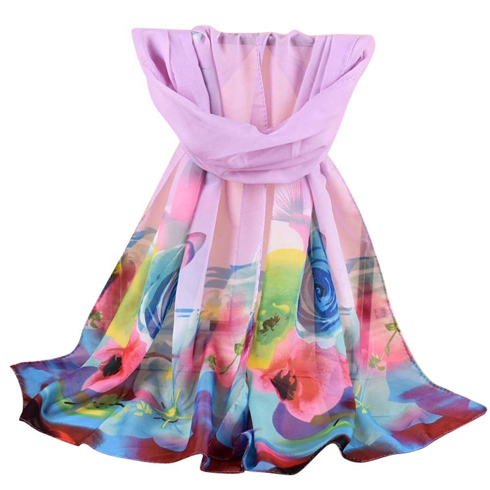 Rose Flower Pattern Autumn Winter Women Fashion Long Chiffon Smooth Scarf - MRSLM