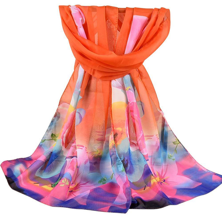 Rose Flower Pattern Autumn Winter Women Fashion Long Chiffon Smooth Scarf - MRSLM