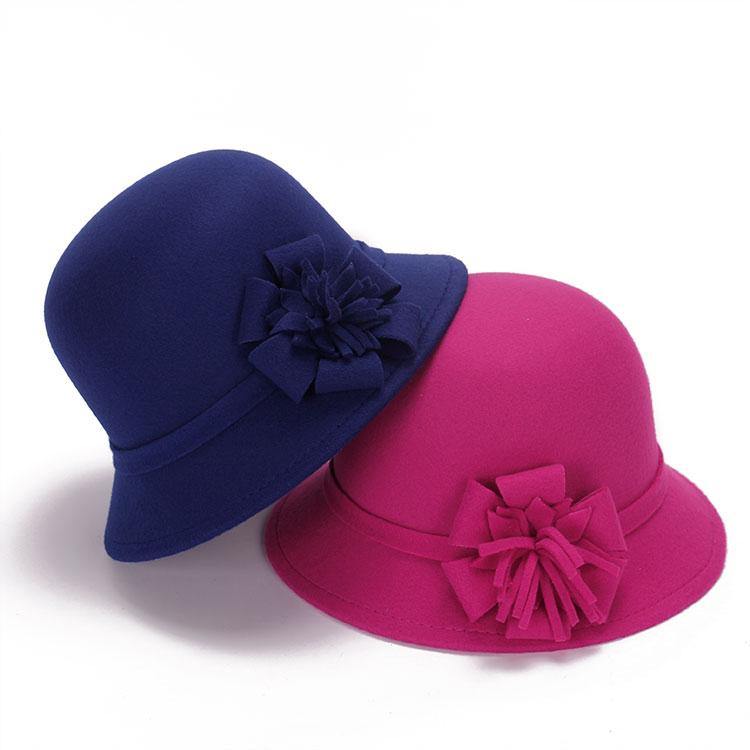 Ladies Felt Bowler Hats Floral Artificial Wool Fedoras Hats for Women Winter royal princess Caps Bonnet LQJ01094 - MRSLM