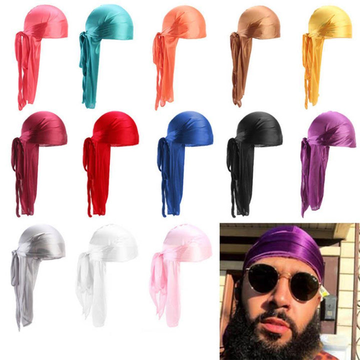 Solid Color Silky Bandanna Turban Hat Breathable Unisex Biker Headwear Headband - MRSLM