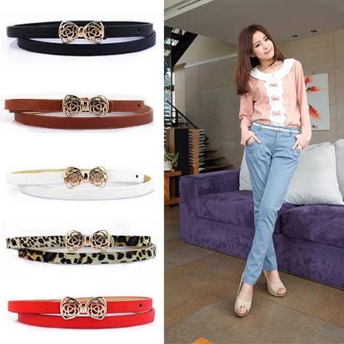 Fashion Women's Faux Leather Thin Narrow Bowknot Waist Belt Waistband Strap - MRSLM