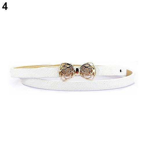 Fashion Women's Faux Leather Thin Narrow Bowknot Waist Belt Waistband Strap - MRSLM