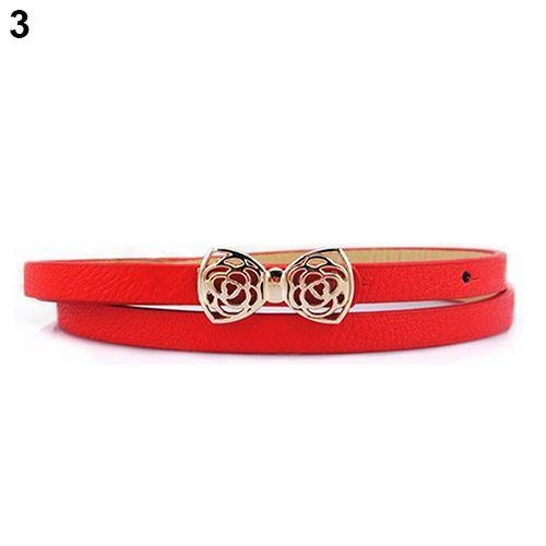 Fashion Women's Faux Leather Thin Narrow Bowknot Waist Belt Waistband Strap - MRSLM